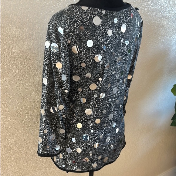 Joseph Ribkoff Mirrored Wrap Black and Silver Women's Top 0120 - Picture 6 of 10